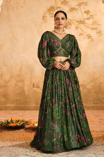 Doree Green Chintz Printed Lehenga Set of 3