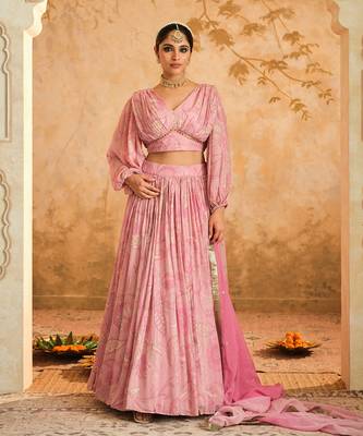 Doree Blush Pink Chintz Printed Lehenga Set of 3 5