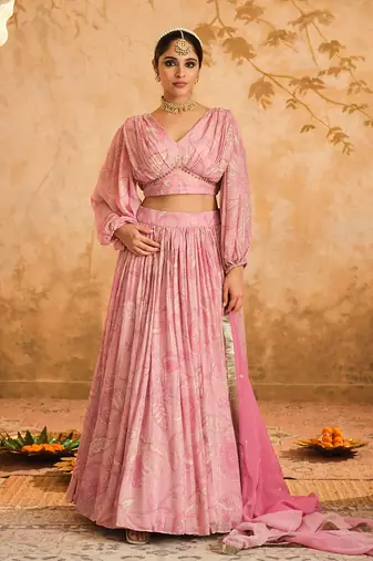 Doree Blush Pink Chintz Printed Lehenga Set of 3