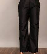 Black solid pant with belt in back