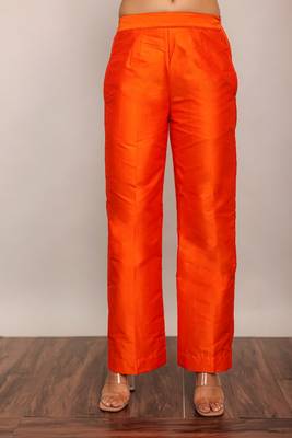 Orange solid pant with belt in back 1