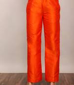 Orange solid pant with belt in back