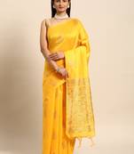 Yellow woven butti with woven pallu saree