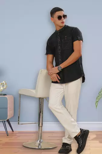 Men's half sleeve casual denim shirt  | half sleeves denim shirts for men