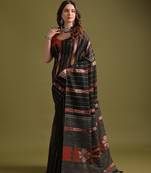 Black soft ikkat cotton printed saree