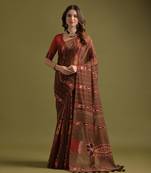 Coffee soft ikkat cotton printed saree