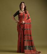 Red soft ikkat cotton printed saree