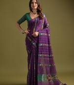 Wine soft ikkat cotton printed saree