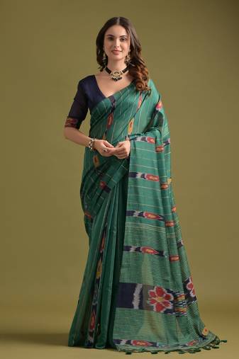 Rama soft ikkat cotton printed saree