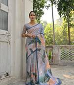Blue all over floral printed design saree