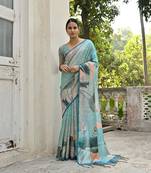 Firozi all over floral printed design saree