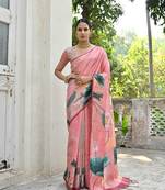 Peach all over floral printed design saree