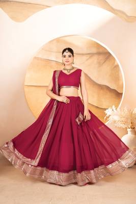 rani pink faux georgette embroidery party wear lehenga choli  1