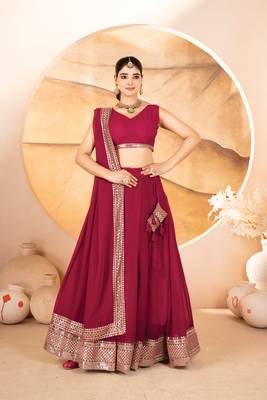 rani pink faux georgette embroidery party wear lehenga choli  3