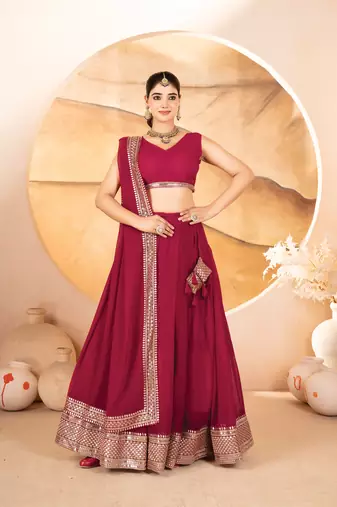 rani pink faux georgette embroidery party wear lehenga choli 