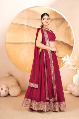 rani pink faux georgette embroidery party wear lehenga choli  4