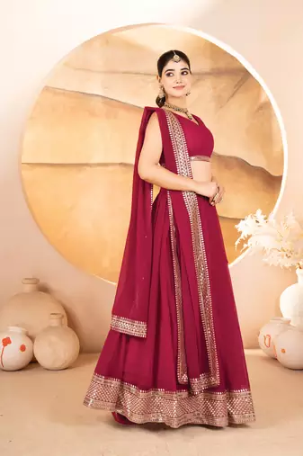 rani pink faux georgette embroidery party wear lehenga choli 