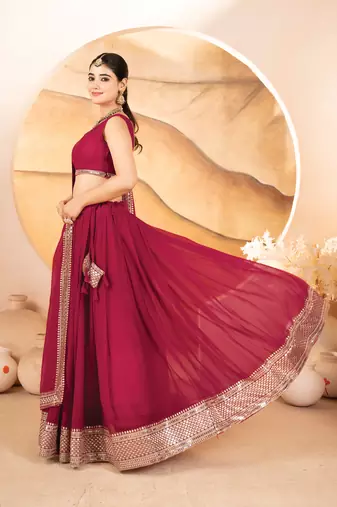 rani pink faux georgette embroidery party wear lehenga choli 