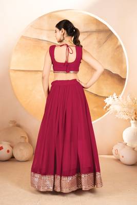rani pink faux georgette embroidery party wear lehenga choli  6