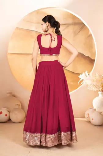 rani pink faux georgette embroidery party wear lehenga choli 