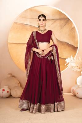 MAROON Faux Georgette PARTY WEAR LEHENGHA CHOLI 3
