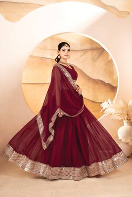 MAROON Faux Georgette PARTY WEAR LEHENGHA CHOLI 4