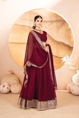 MAROON Faux Georgette PARTY WEAR LEHENGHA CHOLI 5