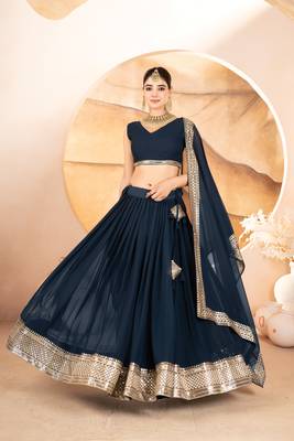 NAVY BLUE COLOUR  FAUX GEORGETTE Embroidery WORK PARTY WEAR LEHENGA CHOLI 3