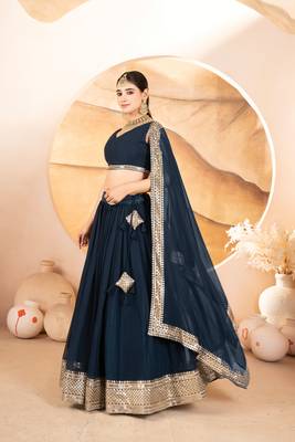 NAVY BLUE COLOUR  FAUX GEORGETTE Embroidery WORK PARTY WEAR LEHENGA CHOLI 4