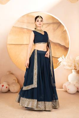 NAVY BLUE COLOUR  FAUX GEORGETTE Embroidery WORK PARTY WEAR LEHENGA CHOLI 5