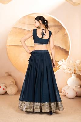 NAVY BLUE COLOUR  FAUX GEORGETTE Embroidery WORK PARTY WEAR LEHENGA CHOLI 6