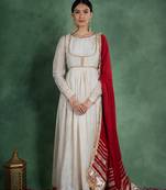 Sitaraa anarkali dress with embroidered jacket and red dupatta (set of 3)