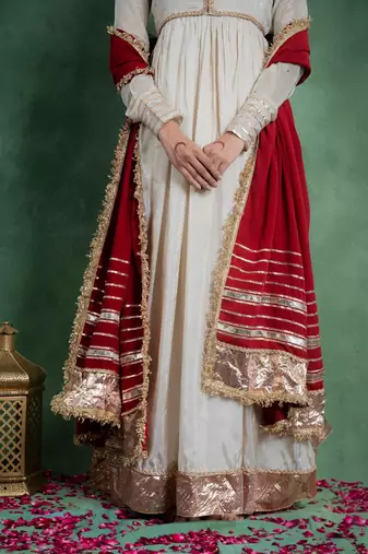 Sitaraa anarkali dress with embroidered jacket and red dupatta (set of 3)