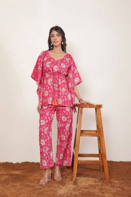 Pink and multi floral two piece set kaftan style co-ord set 1