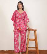 Pink and multi floral two piece set kaftan style co-ord set
