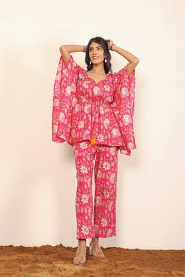 Pink and multi floral two piece set kaftan style co-ord set 6