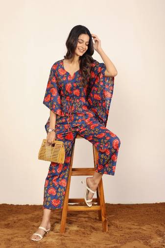 Pink and multi floral two piece set kaftan style co-ord set