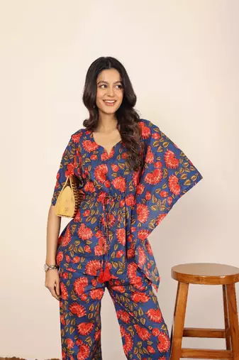 Pink and multi floral two piece set kaftan style co-ord set