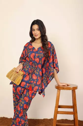 Pink and multi floral two piece set kaftan style co-ord set