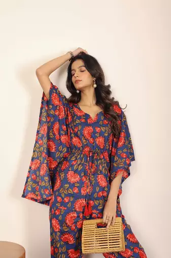 Pink and multi floral two piece set kaftan style co-ord set