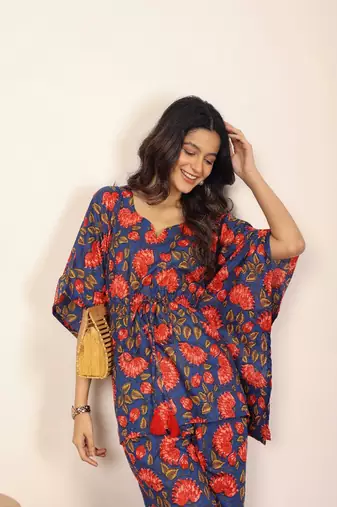 Pink and multi floral two piece set kaftan style co-ord set