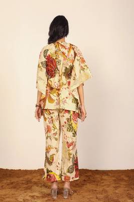 Beige and multicolor floral two piece set kaftan style co-ord set 5