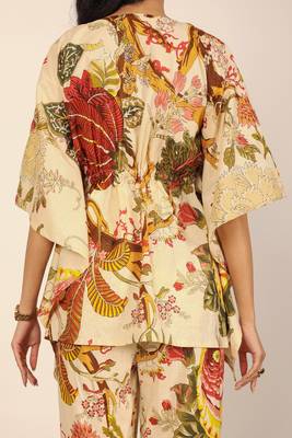 Beige and multicolor floral two piece set kaftan style co-ord set 6