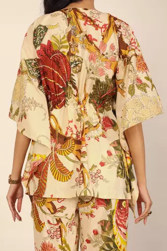 Beige and multicolor floral two piece set kaftan style co-ord set