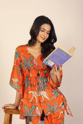 Orange and multi jungle theme print two piece set kaftan style co-ord set 5