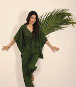 Solid olive green kaftan style two piece set co-ord set