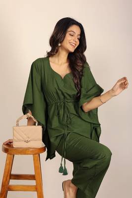 Solid olive green kaftan style two piece set co-ord set 6