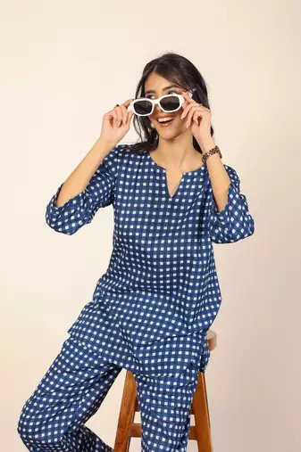 Multicolor geometric two piece set kurta style co-ord set