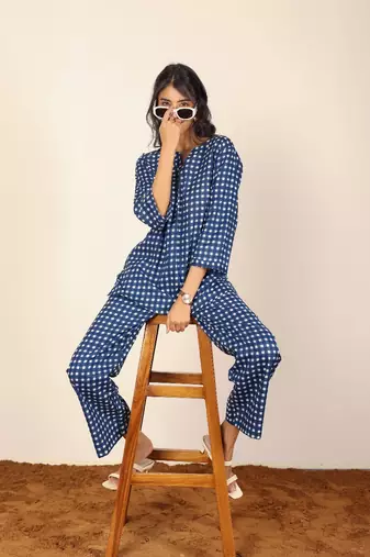 Multicolor geometric two piece set kurta style co-ord set