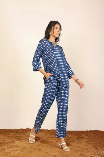 Multicolor geometric two piece set kurta style co-ord set